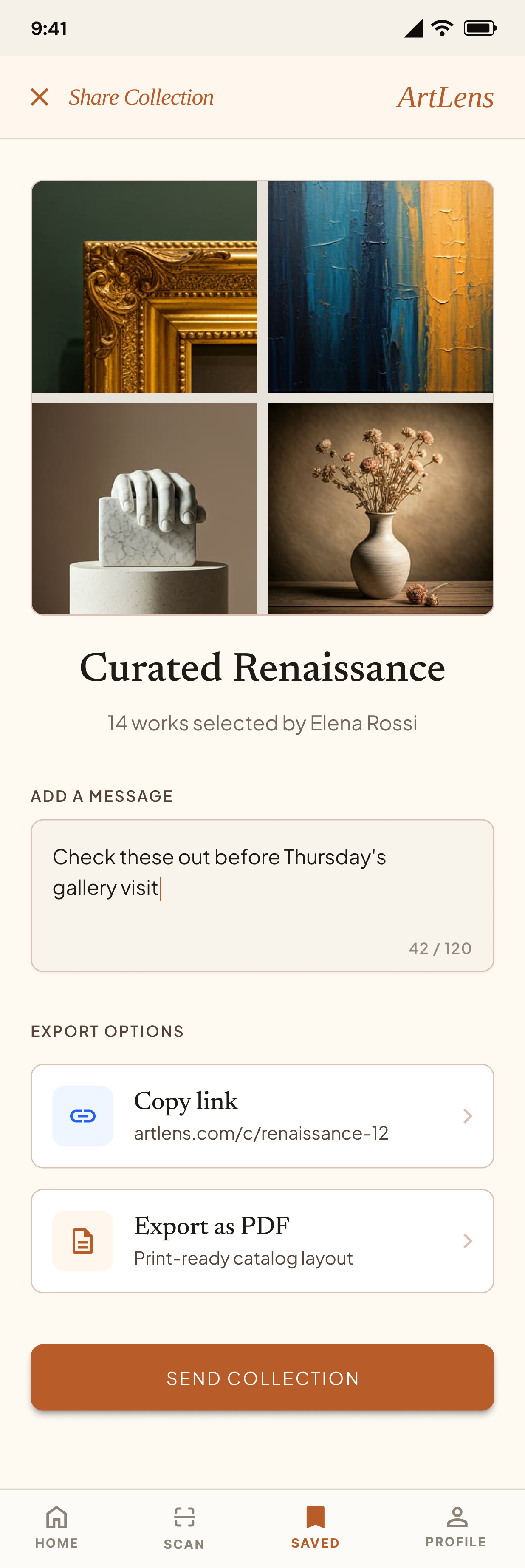 ArtLens hi-fi screen — Export / Share
