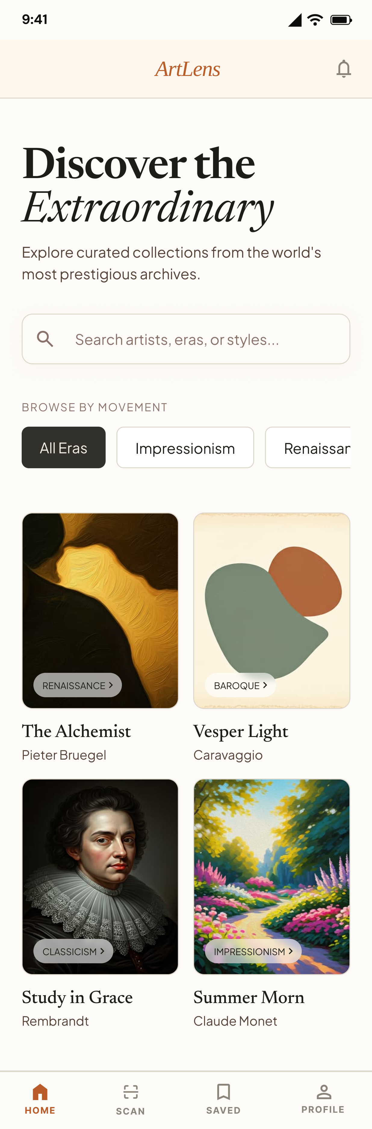 ArtLens hi-fi screen — Onboarding
