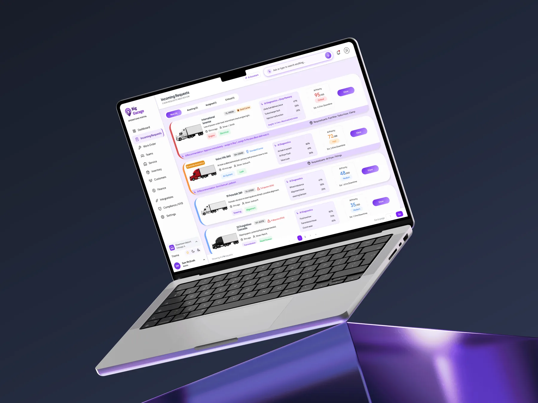 Repair Shop Portal incoming requests on a laptop